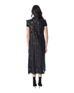 GINEVRA gilet lungo in vera pelle, vista posteriore con foglie in pelle su tulle, elegante e originale.