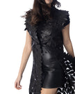 GINEVRA lungo gilet in vera pelle con foglie in pelle su tulle, effetto scenografico e materico.