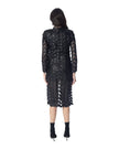 Giacca elegante in pelle CLOE’ vista da dietro, con foglie in pelle su tulle per un look raffinato e leggero.