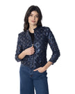 LUNA CORTA giacca in pelle con fiori in pelle cuciti su tulle, elegante e contemporanea, modello donna.
