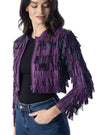 Giacca corta DAISY in pelle con frange colorate, elegante e contemporanea, ideale per outfit raffinati.